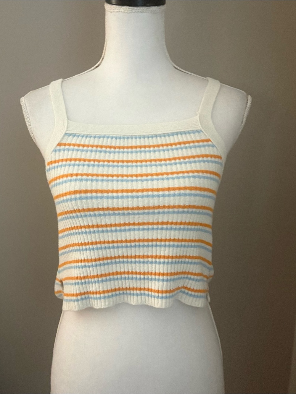 BDG Striped Ribbed Tank Top in Cream, Blue & Orange